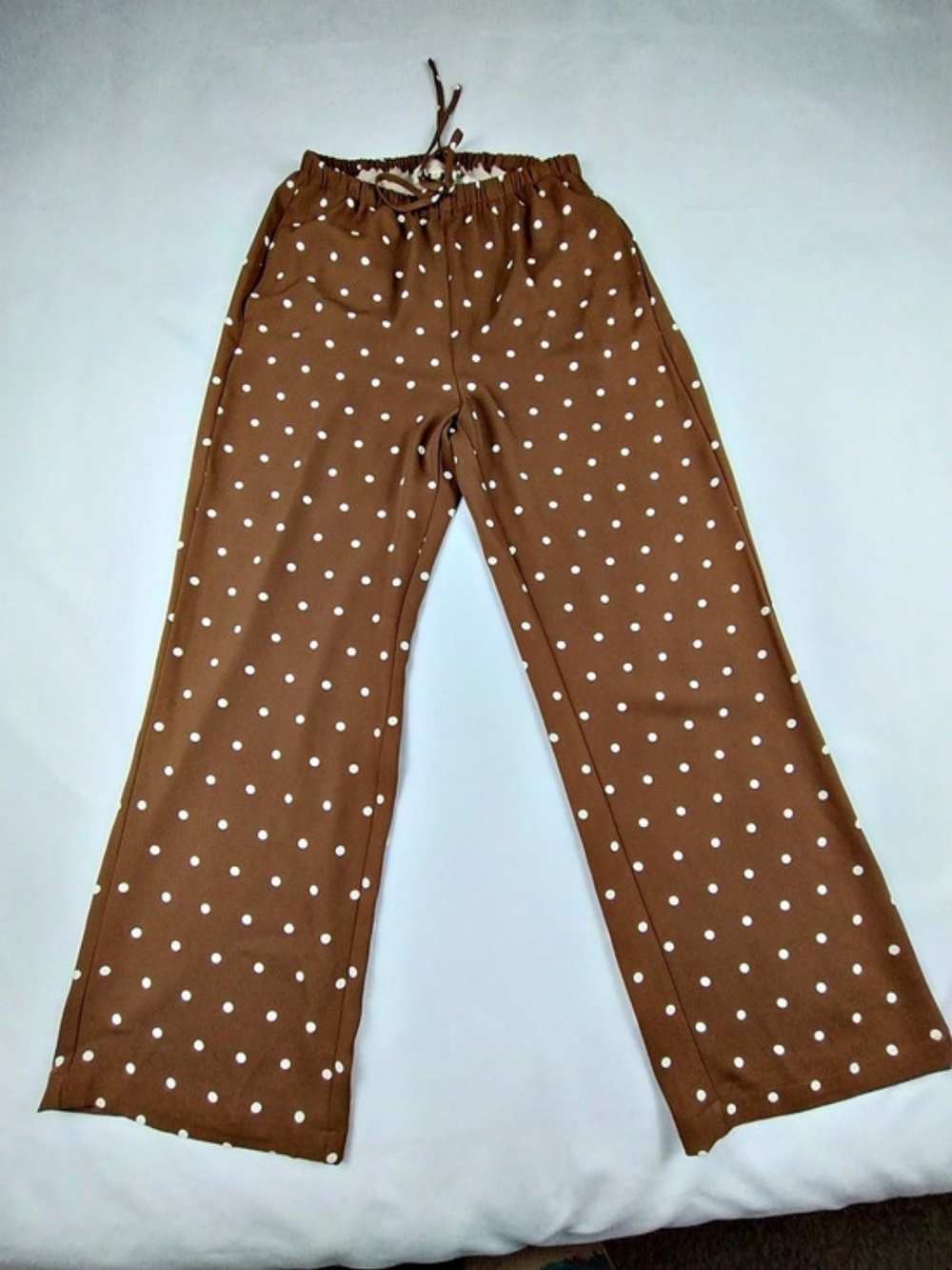 Mellóday Polka Dot Wide Leg Pants in Brown Size Medium